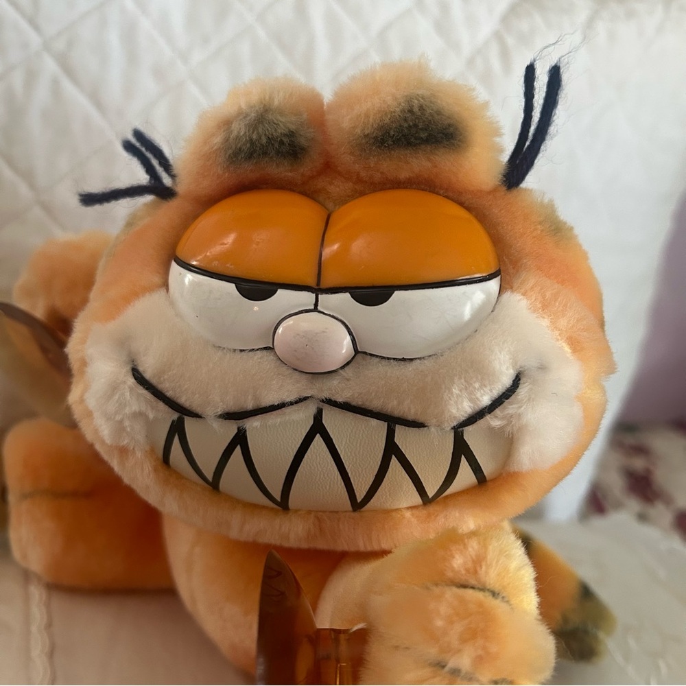 Vintage 80s Garfield Window Cling Make My Day Plush Suction Cup Car Display RARE - Picture 6 of 11